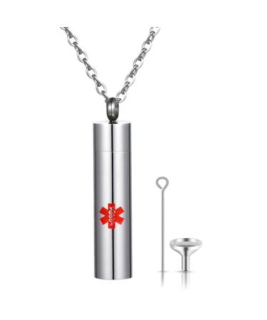 Large Medical Alert Necklace Womens Mens Stainless Steel Medical Identification Alert Pendant Necklace Large Style 1