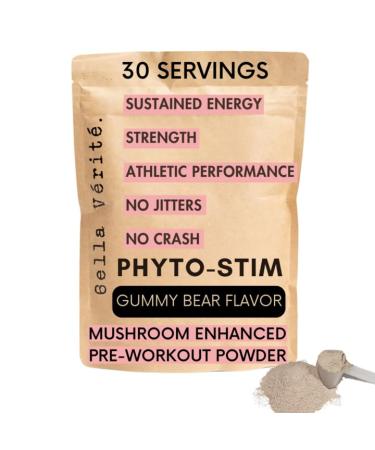Bella V rit Phyto Stim - Natural Sports Nutrition Pre Workout Powder - Endurance & Energy Powder with Yerba Mate Ashwagandha & Mushroom + 100mg Caffeine - Gummy Bear Flavor (30 Servings)