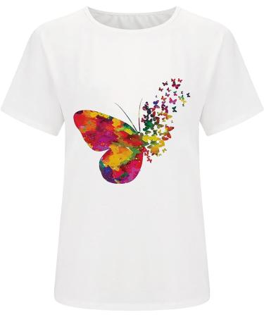 2023 Summer Butterfly Graphic Tees for Women - Plus Size Crewneck T-Shirt in Multicolor Large | Short Sleeve Tops - Buy Online on GoSupps.com