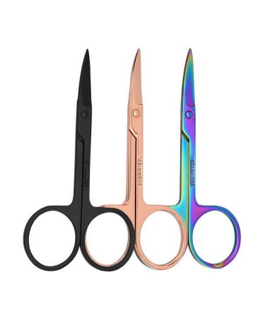 Eyebrow Scissors,Small Lash Scissors for Women, Stainless Steel Brow Scissors for Nose Beard Mustache Facial Hair Black,gold,multicolored