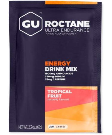 GU Energy Roctane Ultra Endurance Energy Drink Mix, Vegan, Gluten-Free, Kosher, 35mg of Caffeine, and Dairy-Free n-the-Go Energy for Any Workout, 10 Single-Serving Packets, Tropical Fruit