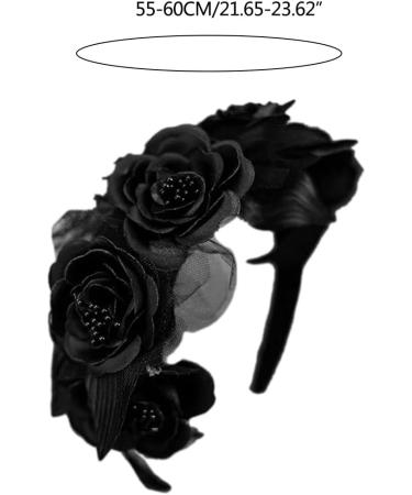 amangul Gothic Floral Headband Black Flower Headpiece Choker Necklace Tulle Veil Cosplays Costume Accessory Halloween Jewelry(Black Veil And Black) - Buy Online on GoSupps.com
