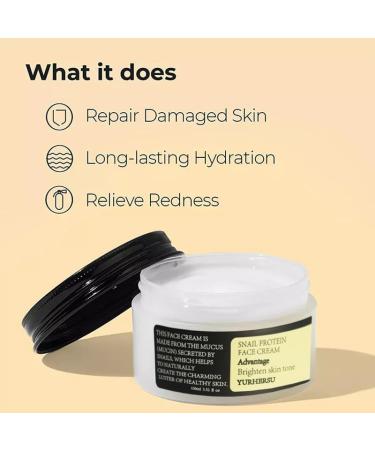 Facial cream with snail mucus hyaluronic acid and collagen 100 ml moisturizing care for sensitive irritated or red skin soothing and whitening skin - Buy Online on GoSupps.com