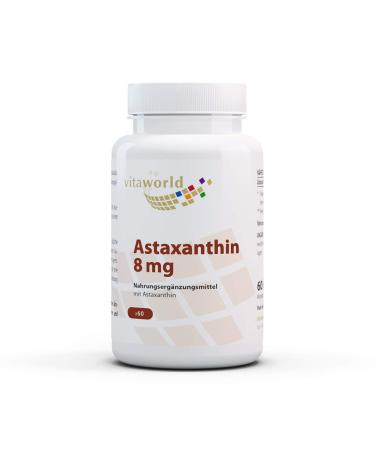 Vita World Pack of 3 Astaxanthin 8mg 3 x 60 Vegetable Capsules without Additives 100% Natural Haematococcus Pluvialis Made in
