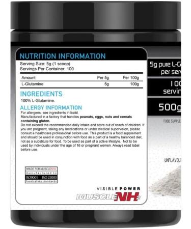 Muscle NH2 L-Glutamine Powder - 500g | 100 Servings | Supports Muscle Strength, Recovery, and Immune System Boost | Unflavoured - Buy Online on GoSupps.com