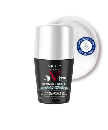 Vichy Homme, Invisible Resist, Roll-On Deodorant, Antiperspirant with Long-Lasting Effectiveness 72 H, Anti-Yellow and White Spots, Suitable for Sensitive Skin, 50 ml
