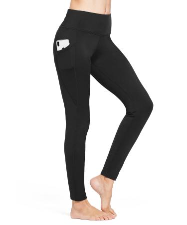 BALEAF Women's Fleece Lined Winter Leggings High Waisted Thermal Warm Yoga Pants with Pockets Large A Black With Pockets