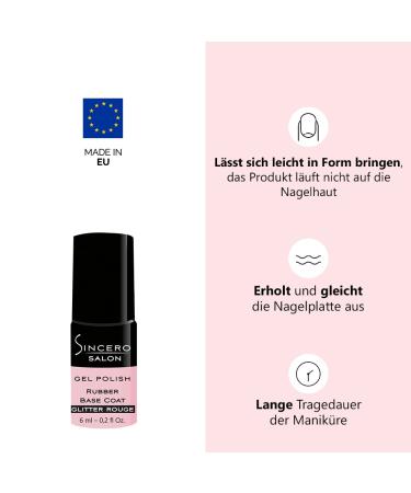 Sincero Salon Rubber Base Gel Glitter Rouge - UV Nail Polish & Hardener for Nail Protection & Repair - Perfect for Damaged Nails - Buy Online on GoSupps.com