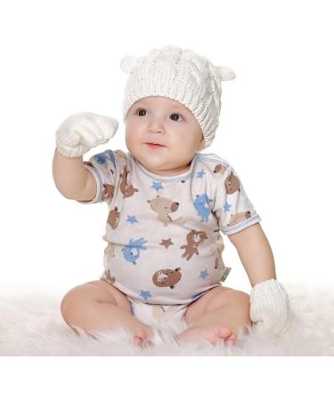 XYIYI Newborn Baby Winter Beanie Hat Mitten Set - Infant Toddler Knitted Hat Glove Set for Boys Girls 6-18 Months - White - Buy Online on GoSupps.com