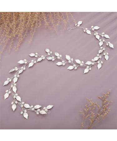 BERYUAN Pearls Leaves Wedding Hair Vine Silver Leaf Bride Headpiece Women Girls Wedding Hair Accessories Pearls Wedding Hairpiece for Brides Bridesmaid Girls (silver) - Buy Online on GoSupps.com