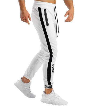 PIDOGYM Men's Slim Striped Athletic Jogger Pants, White, Size Medium - Buy Online on GoSupps.com