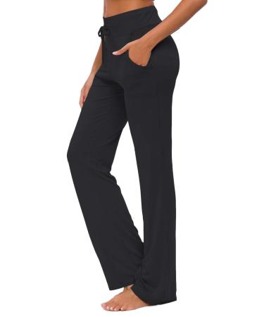 Womens Yoga Pants with Pockets Straight-Leg Loose Comfy Modal Drawstring Lounge Running Long Active Casual Sweatpants Black X-Large