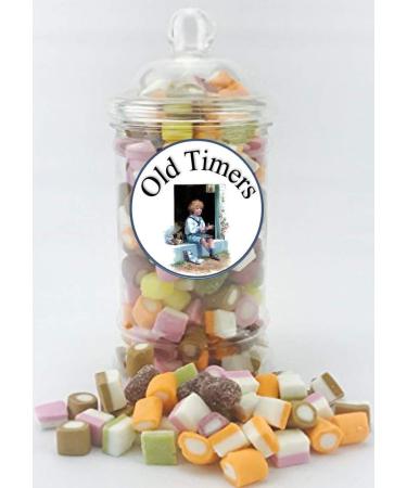 Old Timers Traditional Dolly Mixtures in Reusable Retro Victorian Style Plastic Jar 970 millilitres 750 grams