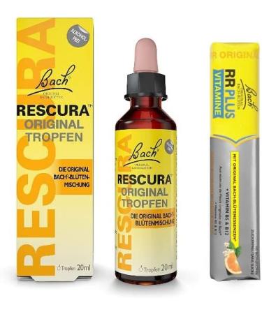 Original RESCURA Alcohol-Free Bach Flower Drops 20ml & Rescura Plus Vitamins Candies 42g - Vegan Sugar-Free With B5 + B12 - International Shipping - Buy Online on GoSupps.com