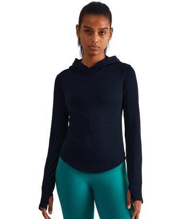 Womens Hooded Athletic Long Sleeve Running Shirts with Thumb Holes - Slim Fit - Black - Buy Online on GoSupps.com