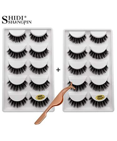 10 Pairs of 3D Natural False Eyelashes with Tweezers | Reusable Handmade Thick Fluffy Eyelash Extensions - #G600 - Buy Online on GoSupps.com