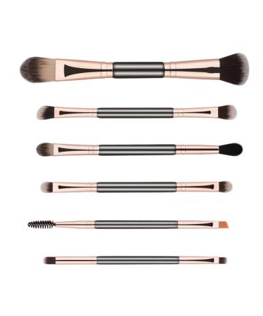 Professional Dual Ended Eyebrow & Eye Shadow Brush Set 6pcs Portable Makeup Brushes for Flawless Application - Buy Online on GoSupps.com