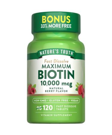 Nature's Truth Biotin 10 000 Mcg Fast Dissolve Tabs Natural Berry Flavor 120 Count (Pack of 3)