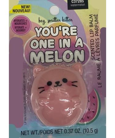 Hey Smitten Kitten You're One in A Melon! Super Cute Cat Shaped Watermelon Flavored Lip Balm 0.37 Oz Clear