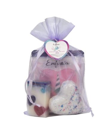Unicorn Heart Handmade Bath Bomb  Dust & Soap Bar in Beautiful Organza Bag Gift Set