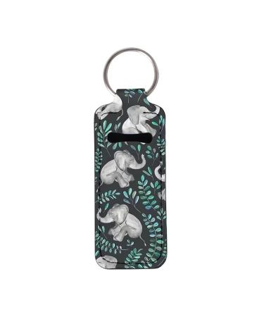 FKELYI Green Palms Elephant Chapstick Keychain Holder Lip Balm Sleeve Portable Lipstick Pocket Clip-on Lip Gloss Tube Holder Green Elephant