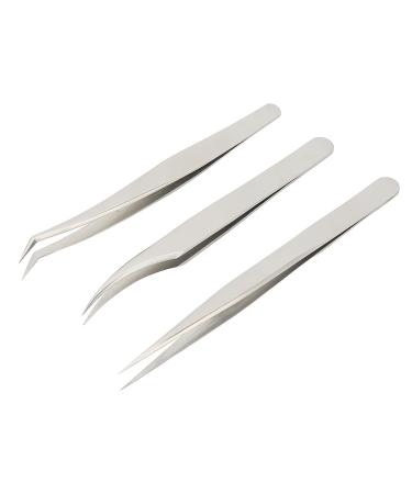 Premium Stainless Steel Eyelash Tweezers Set - 3 Pack for Salon & Home Use | Blackhead Extractor Tools - Buy Online on GoSupps.com