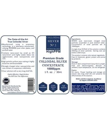 Colloidal Nano Silver Solution Concentrate 10000ppm - 1 oz | Protein & Chemical Free Dilute to 8 Gallons of 10ppm Pure Silver | Ship Internationally - Buy Online on GoSupps.com