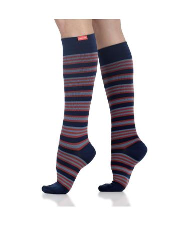 VIM & VIGR Nylon 20-30 mmHg Graduated Compression Socks (Navy & Red Electric Stripe Large/X-Large (3))