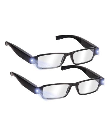 Bright LED Readers with Lights Reading Glasses Lighted Magnifier Nighttime Reader Compact Full Frame Eyewear Clear Vision Unisex Clear Vision Lighted Eye Glasses +1.5 150 Black