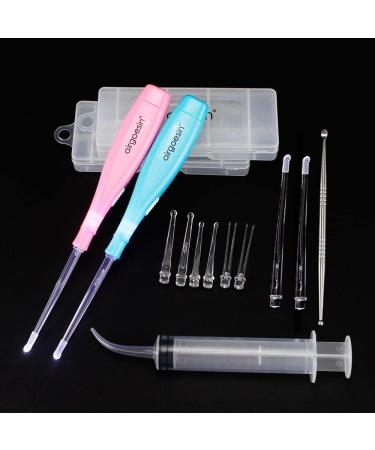 Airgoesin Tonsil Stone & Earwax Remover Kit with LED Tool - 2 Sets, Stainless Steel Pick, Oral Syringe, Irrigation Ear Syringe - Blue/Pink - Buy Online on GoSupps.com