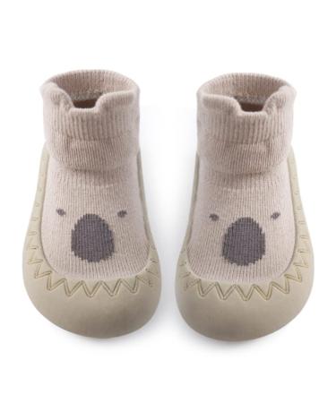 Toddler Sock Shoes Cute Baby First Walking Shoes Soft Sole with Grips for Boys Girls 6-12 Months Khaki