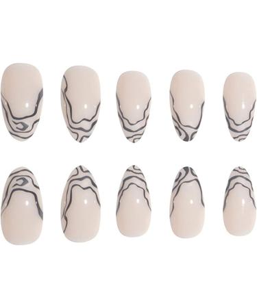 Short Fake Nail Full Cover with Glue Detachable Black Lines Press on Nails 24 Pieces Finger Nail Art Tips for Nail Salons and Women DIY Nail Art - Buy Online on GoSupps.com