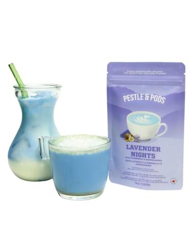 Pestle & Pods Lavender Nights Superfood Latte Blend - Organic Lavender Ashwagandha Blue Spirulina & Chamomile - No Added Sugar | Unsweetened | Vegan | Caffeine-Free - 70g | 25 Servings | Relaxation Calm and Sleep Support