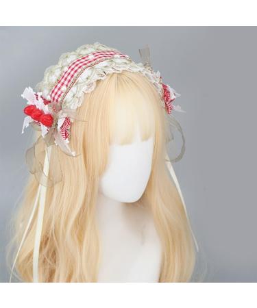 PLCPDM Maid Pleated Lace Hair Hoop Women Elegant Strawberry Decors Makeup Headband for Girls Cosplay Maid Hair Accessories Red - Buy Online on GoSupps.com