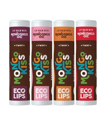 Eco Lips Mongo Kiss Organic Lip Balm 4 Pack Blood Orange Yumberry Strawberry Lavender Black Cherry - 100 Percent USDA Organic - Soothe Moisturize Dry Cracked and Chapped Lips - Made in USA 4-Pack Bl Orange Yumberry...