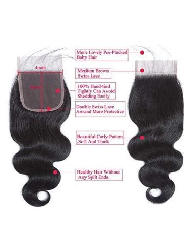 10 inch Body Wave Free Part Brazilian Human Hair Closure - 100% Unprocessed Virgin Hair Weave with Baby Hair - Natural Black Color - Swiss Lace Closure - Buy Online on GoSupps.com