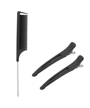 Hair Comb - Rat Tail Comb Fine Tooth Pin Tail Comb Sectioning Hairdressing Styling Cutting Parting Tails Comb With Metail Tail & 2 large Sectioning Hair Clips for Women Men Girls By HY DOT - Buy Online on GoSupps.com