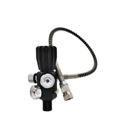 VaVoger DIN Valve Scuba Adapter with Gauge, PCP Air Rifle, Paintball, and HPA Co2 Tank High Pressure Compressed Air Fill Station with 20 inch Charing Hose for PCP Game.