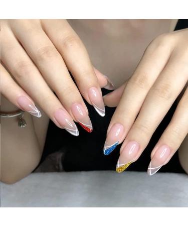 8 Sheet French Tip Colorful Nail Art Stickers Decals Self-Adhesive Line Design Manicure Tips Nail Decoration for Women Girls Gift - Buy Online on GoSupps.com