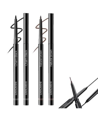 Non-smudging Waterproof Long-lasting Eyeliner Pencil 2PCS Extra Fine Eyeliner Quick Drying Long Lasting No clumping Eyeliner Makeup - Stays On All Day (01+02)
