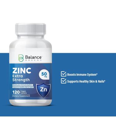 Balance Breens Zinc Extra Strength 50mg - 120 Vegan Non-GMO Tablets for Immune Support and Energy Boost - Buy Online on GoSupps.com