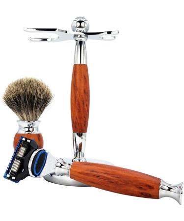 Penggenga 3-in-1 Shaving Kit for Men - Razor Set with Brush & Stand - Perfect Gift for Grooming (Brown) - Buy Online on GoSupps.com