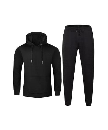 GINGTTO Men's 2 Piece Tracksuit Pullover Hoodies Active Athletic Sweatsuits Casual Running Jogging Sport Suit Sets Black 1 Large