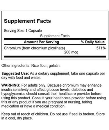 Swanson Chromium Picolinate 200 mcg - 2 Pack (200 Capsules) for Blood Sugar Support - Buy Online on GoSupps.com