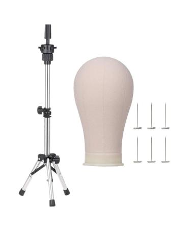 Wig stand Tripod & Cork Canvas Block Head,Anself Adjustable Hairdresser Table Training Head Stand,Mannequin Head Wig Display Styling Head Manikin Canvas Head with 6 Tpins for Home or Salon Use (22