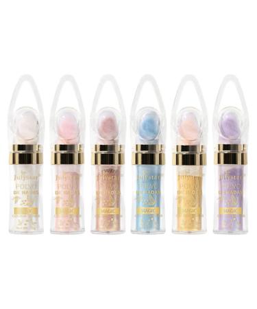 Polvo De Hadas Makeup Powder  Highlighter Powder Stick Body Shimmer Patting Powder Glitter High Gloss Sparkle Loose Brighten Face Body Lips Eyes Glow Cosmetic White Moonbeam (6 Colors Set)