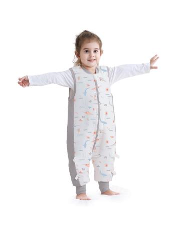 Baby Sleep Sack with Feet Winter 2.5 TOG 100% Cotton Baby Sleep Bag with Legs Sleeveless with 3 Methods Zipper Toddler Sleeping Sack for Newborns and Infants 3-4 Years (Gray Whale XL)