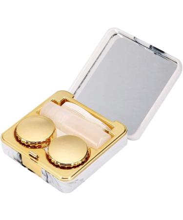 Akozon Portable Square Mirrored Marble Contact Lens Case - Stylish Gold Cover for Easy Eyewear Storage - Buy Online on GoSupps.com
