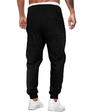Renaowin Men's Lightweight Slim Fit Sweatpants with Drawstring Waist and Pockets - Black Smiley Pattern | Ideal for Workout, Running, Gym - Size Large - Buy Online on GoSupps.com