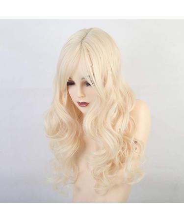 RTGFS Long Wavy Blonde Beige Wig with Bangs - Natural Heat Resistant Synthetic Hair for Women | Perfect for Cosplay - Buy Online on GoSupps.com